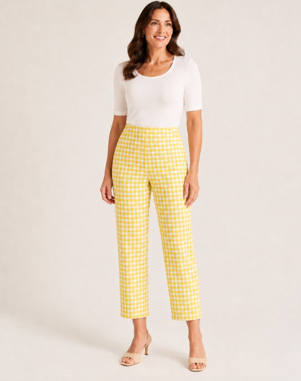 Isaac Mizrahi Size 8 Yellow White Gingham Check Cropped Pants